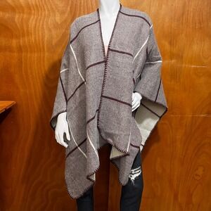 Moss Rose Women's Plaid Knit Poncho Wrap Open Front One Size